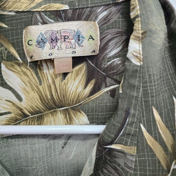 Campia Moda Hawaiian Shirt Button Front Green Cream Tropical Size XL - Picture 5 of 5